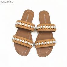 Flat Women Sandals Shoes Open Toe Slides Fashion Pearl Summer Shoes Ladies Slippers Outside Beach Tring Of BeadsFemale Sandal 2024 - buy cheap