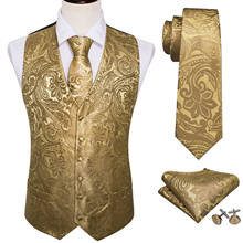 Men Waistcoat Skinny Suit Vest Yellow Silk Vest Gold Paisley Necktie Set Handkerchief Cufflinks Tie Vest for Business Barry.Wang 2024 - buy cheap