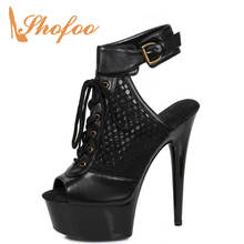 Black Air Mesh Ladies Shoes Ankle Boots Woman Platform Stilettos High Thin Heels Peep Toe Lace Up Large Size 11 16 Buckle Strap 2024 - buy cheap