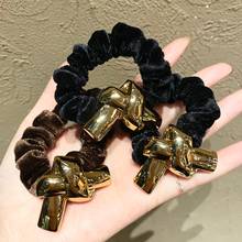 Golden Geometric Knotted Hair Accessories Elastic Hair Bands Special Design Metal Alloy Bow-knot Hair Band Headdress Wholesale 2024 - buy cheap