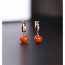 DMBS085 Baoshan Persimmon Red South Red Agate Earrings gemstones Female Genuine Yellow 14K Gild Earring Gift 2024 - buy cheap