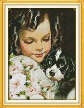 Cão e menina kit de ponto cruz pessoas 18ct 14ct 11ct contagem impressão em tela pontos bordado diy artesanal bordado bordado 2024 - compre barato