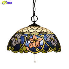 FUMAT Pendent лампа Tiffany Flower витражный стеклянный абажур подвесной светильник светодиодный E26 E27 16 дюймов Подвесная лампа для столовой гостиной Supspen 2024 - купить недорого