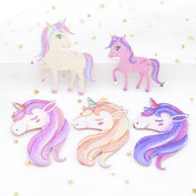 5Pcs/lot Glitter Print Fabric Appliques Unicorn Horse for DIY Crafts Cake Topper Headwear Hair Clips Supplies Decor Patches H55 2024 - buy cheap