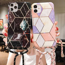 Fashion Plating Splicing Geometric Marble Case for iPhone 12 11 Pro XS Max XR Necklace Cord Chain Hanging Rope Crossbody Cover 2024 - buy cheap