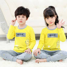 Пижамный комплект TUONXYE для мальчиков и девочек, Детская Хлопковая пижама с длинным рукавом и изображением кошек и рыбок, одежда для сна 2024 - купить недорого