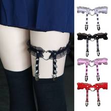 Women Sexy Lace Thigh Ring Garter Belt Gothic Punk Rock Harajuku Stud Heart-Shaped Elastic Leg Loop with Clips 2024 - buy cheap