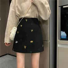 Осенне-зимняя черная короткая юбка с высокой талией и вышивкой, Женская юбка, женские юбки, юбки 2024 - купить недорого