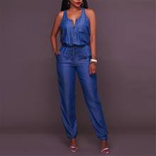 Женский джинсовый комбинезон с открытыми плечами, без рукавов 2024 - купить недорого