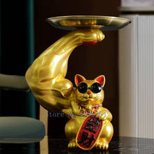 Bandeja decorativa moderna para casa, enfeite com armazenamento de animais dourados do gato da sorte com desenho, braço muscular, óculos de sol, bandeja de armazenamento 2024 - compre barato