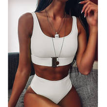 Bikini blanco con realce para mujer, traje de baño femenino de cintura alta, con hebilla, color blanco, 2021 2024 - compra barato