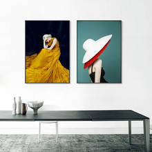 Elegent and Graceful Girls Wall Art Canvas Painting Beautiful Yellow Dress and White-Red Cap Wall Pictures for Living Room Aisle 2024 - buy cheap