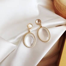 Cute Female White Moonstone Drop Earrings Classic Gold Color Wedding Earrings Vintage Bridal Oval Dangle Earrings For Women 2024 - buy cheap