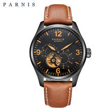Parnis luxo 44mm pvd banhado automático relógio masculino miyota 821a movimento safira vidro oco dial couro banda marcas luminosas 2024 - compre barato