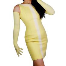 Extra longo luvas de malha 70cm cinco dedos alta elástica contém lã feminino luvas de festa à noite amarelo wmx04 2024 - compre barato