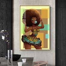 African Art Women with Bubble Gum Canvas Painting Fashion Dreadlocks Girl Poster Wall Art Pictures for Living Room Home Decor 2024 - buy cheap