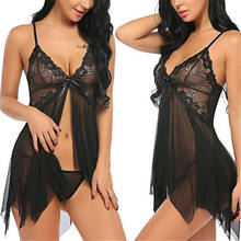 Women Sexy Lace Lingerie Sleeveless See-through  Night Dress G-string Sets Sleepwear Nightdress  Erotic Sex Underwear 2024 - compre barato