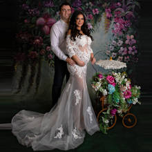 Elegant White Lace Ruffles Tulle Long Maternity Dress To Photography Sexy See Thru Mesh Pregnant Women Dresses Off The Shoulder 2024 - buy cheap