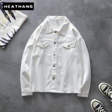 New Style White Denim Jacket Men's Loose Japanese Style Denim Jacket For Male Solid Color Simple Handsome Oversize Denim Clothes 2024 - buy cheap