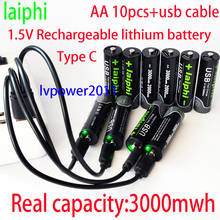 Laiphi-Batería de iones de litio recargable por USB, paquete de cable de 10 piezas, AA, 1,5 V, 1,5 V, AA, 3000mwh, li-polímero, li-po, usb 2024 - compra barato