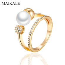 MAIKALE Creative Design Pearl Zirconia Rings Gold Silver Color Fine Ring Wedding Band Rings for Women Party Jewelry Girls Gifts 2024 - buy cheap