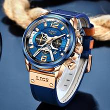 2020 LIGE Men Watches Top Brand Luxury Blue Leather Chronograph Sport Watch For Men Fashion Date Waterproof Clock Reloj Hombre 2024 - buy cheap