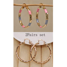 2 Pairs Trendy Gold Pink Gray Copper Round Hoop Earrings For Women Girls Fashion Jewelry Accessories Birthday Wedding Party Gift 2024 - buy cheap
