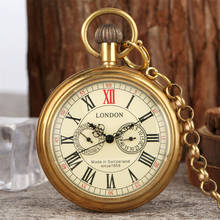 Relógio de bolso mecânico automático de latão, luxuoso com numerais romanos, vintage de alta qualidade, corrente com pingente de corrente de bolso 2024 - compre barato