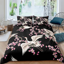 Luxury Duvet Cover Set Cherry Blossoms Luxury Black Bedding Set Boys Girl Home Textiles Floral Print Bedcloth Bed Set Home Decor 2024 - buy cheap