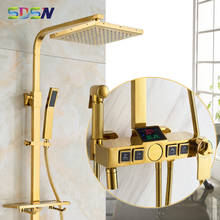 Bathroom Shower System SDSN Gold Thermostatic Shower Mixer Set Square Rain Shower Head Luxury Digital Bathroom Shower Mixer Set 2024 - buy cheap