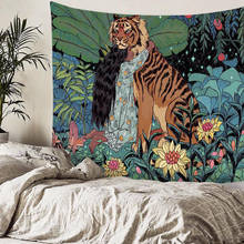 INS Wall Tapestry Jungle Girls Tiger Hanging Wall Home Decoration Living Room Bohemian Floral Tapestry  Room Decor Aesthetic 2024 - buy cheap