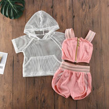 Pudcoco 2020 Summer Kids Baby Girls Mesh Hoodies Strap Camis Shorts 3PCS Outfits Tracksuit 2024 - купить недорого