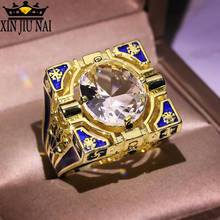 Женское эмалированное кольцо в стиле ретро, эмалированное кольцо в синюю полоску с подвеской, 18 К золото, 2020 2024 - купить недорого