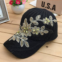 Women's baseball cap Flower Snapback caps for women Female cap hat high quality Rhinestone Denim cap 2024 - buy cheap