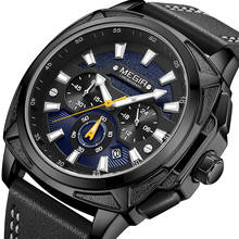 Megir novo relógio esportivo masculino, quatzo, relógio de homem, luxuoso, marca, couro, à prova d'água 2024 - compre barato