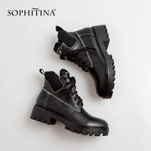 SOPHITINA-Botas cómodas de punta redonda para mujer, botines de tacón cuadrado a la moda, sin cordones, cuero vacuno nuevo, diseño especial, MO252 2024 - compra barato