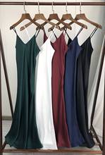 New Women Silk Soft Sleeveless Party Dress Spaghetti Strap Sexy Midi Dress Female Long Sling Robes 2024 - buy cheap