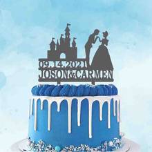 Персонализированный мультяшный замок, Свадебный Топпер с именем на заказ, принцесса и принц, украшение для торта для свадебной вечеринки 2024 - купить недорого