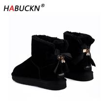 HABUCKN 2020 Australian classic ladies short plush leather leather ladies short boots warm winter snow boots bow women's shoes 2024 - buy cheap