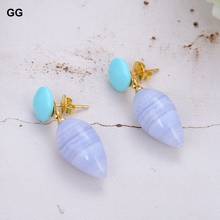 GuaiGuai Jewelry Natural Teardrop Blue Lace Agate Chalcedony Turquoise Drop Stud Earrings 2024 - buy cheap