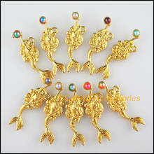 10 novos encantos animais misturados acrílico sereia pingentes ouro cor 10x32.5mm 2024 - compre barato