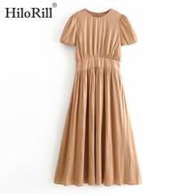 HiloRill mujeres Casual A Line Midi vestidos Puff manga corta plisado vestido de las señoras O cuello de verano vestido largo 2020 Sundress 2024 - compra barato