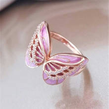 Berbeny 2020 новые кольца с бабочкой горячего розового цвета для женщин Оригинальное креативное кольцо из розового золота обручальное кольцо 2024 - купить недорого