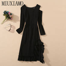 MIUXIMAO 2021 Spring&Summer Newest Elegant Full Sleeve Solid Ruffles Casual asymmetrical Midi Dress Women Vestidos 2024 - buy cheap