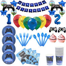 Blue Game On Theme Birthday Party Decoration Napkin Paper Cup Plate  Balloon Disposable Tableware Set Baby Shower Party Supplies 2024 - buy cheap