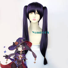 Game Genshin Impact Mona Cosplay Double Ponytail Dark Purple Wig Anime Costumes Earrings Hair Accessories Necklace Free Wig Cap 2024 - buy cheap