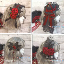 Handmade Dark Gothic kill rose Barrettes Halloween Lolita Girl Hard Headdress Lace KC Bowler Hat 2024 - buy cheap
