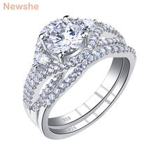 Newshe Womens Wedding Ring Sets Round Cut AAAAA Cubic Zirconia 925 Sterling Silver Bridal Engagement Rings Classic Jewelry 2024 - buy cheap