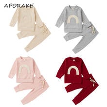 2020 0-24M Newborn Baby Girl Clothing Knitting Pullover Round Collar Long Sleeves Rainbow Top+Sports Home Jogger Trousers 2pcs 2024 - buy cheap