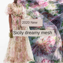 Домашняя печать грибов, Сицилия, абрикос, розовая сетка, большие пионы, платье ручной работы, сделай сам, ткань на заказ 2024 - купить недорого